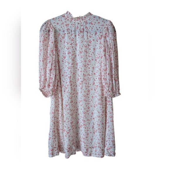 Ganni Floral Georgette Mini Egret High Neck Puff Sleeve Dress Size Medium - Picture 2 of 8